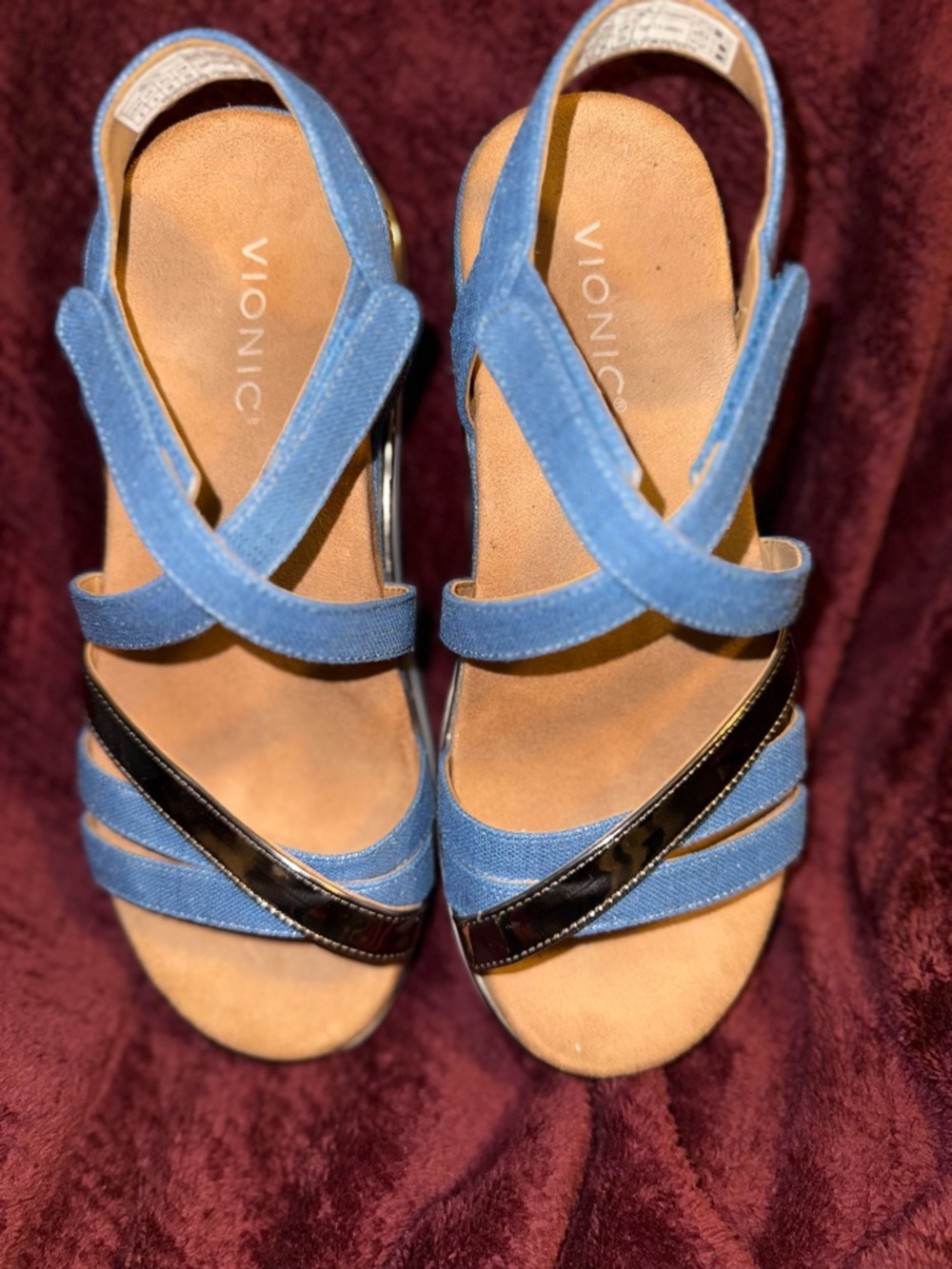 Vionic Blue Suede & Black Accent Cross-Strap Sandals